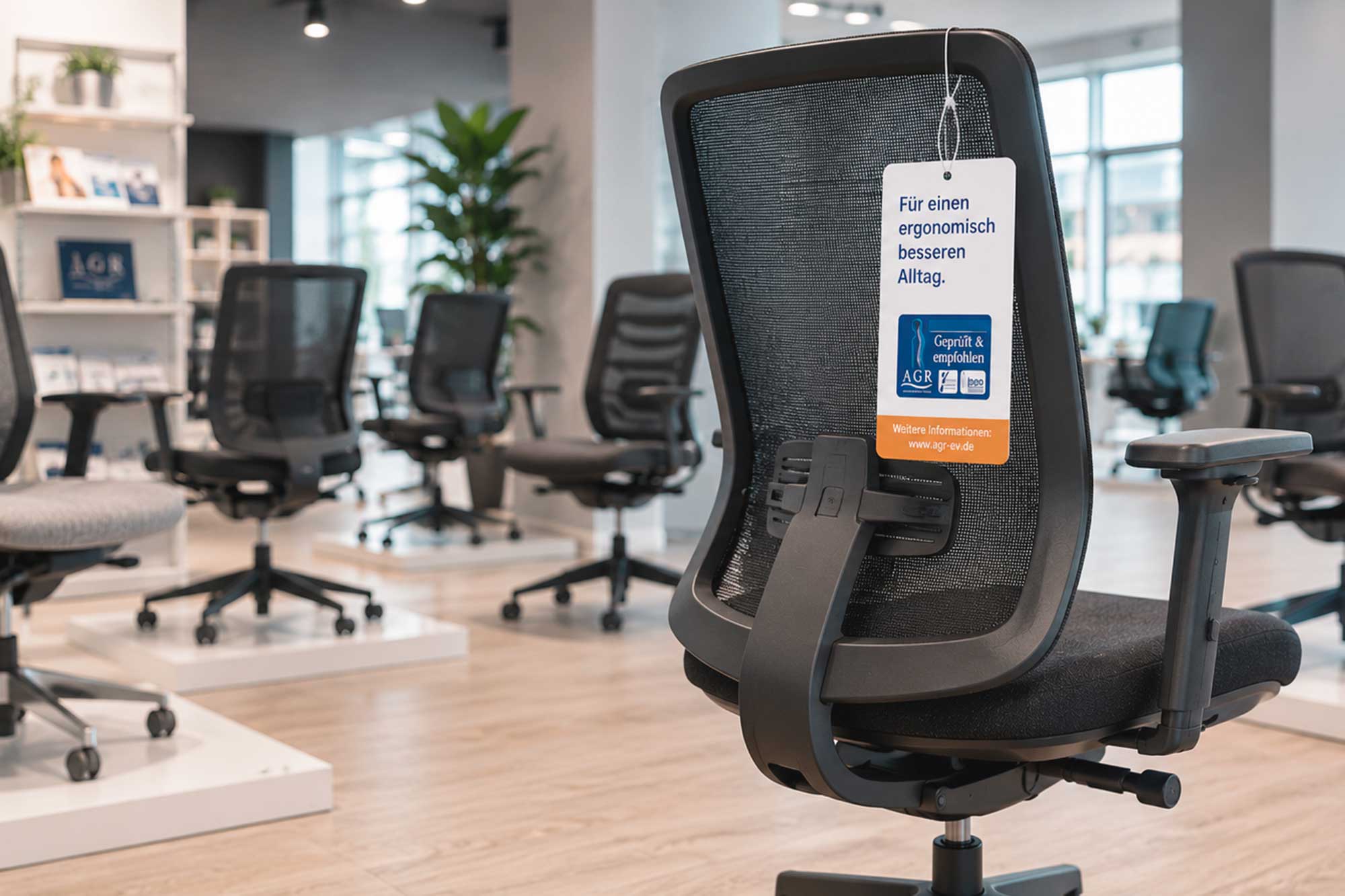 Ergonomischer Bürostuhl mit AGR-Gütesiegel im modernen Fachgeschäft