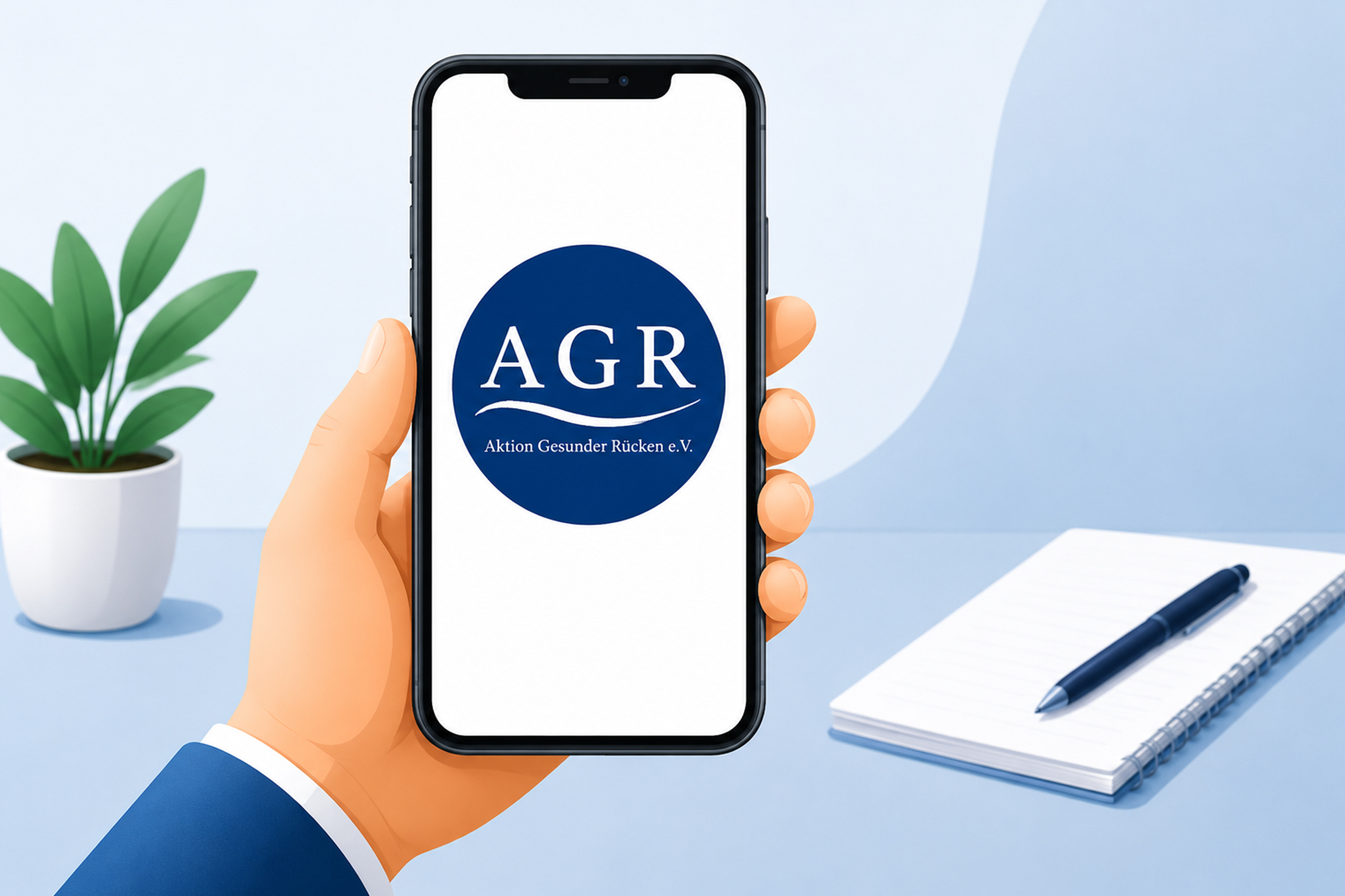 Smartphone mit AGR-Logo zur Kontaktaufnahme für die Gütesiegelprüfung