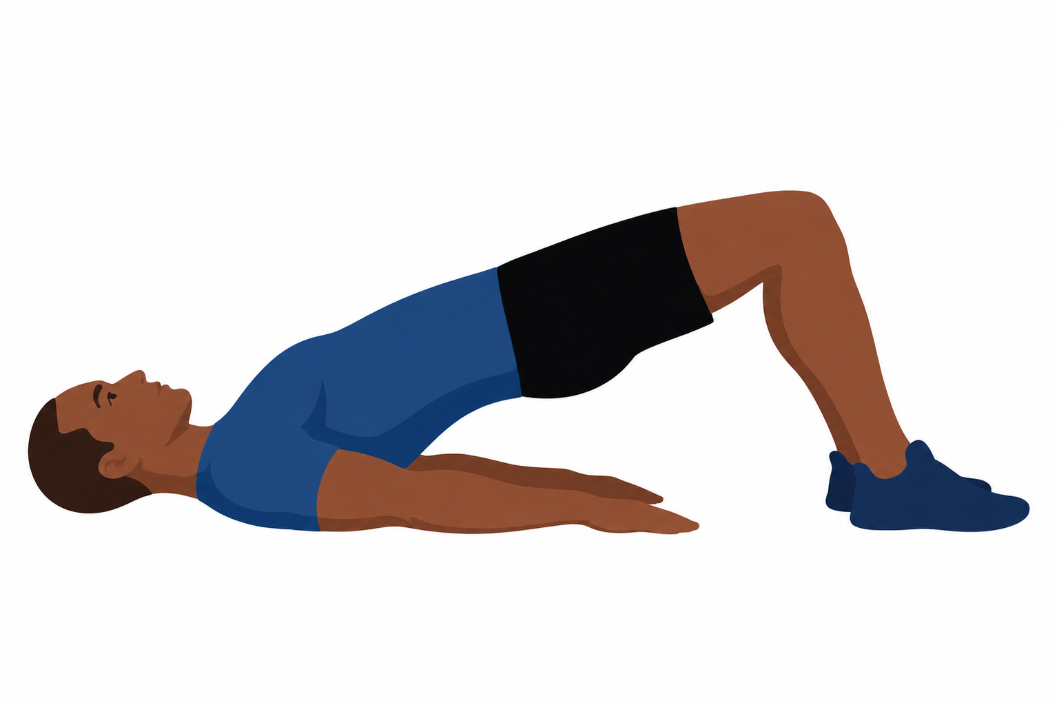 Illustration einer Person in Rückenlage mit angehobenem Becken bei einer Glute Bridge zur Kräftigung der Rumpfmuskulatur.