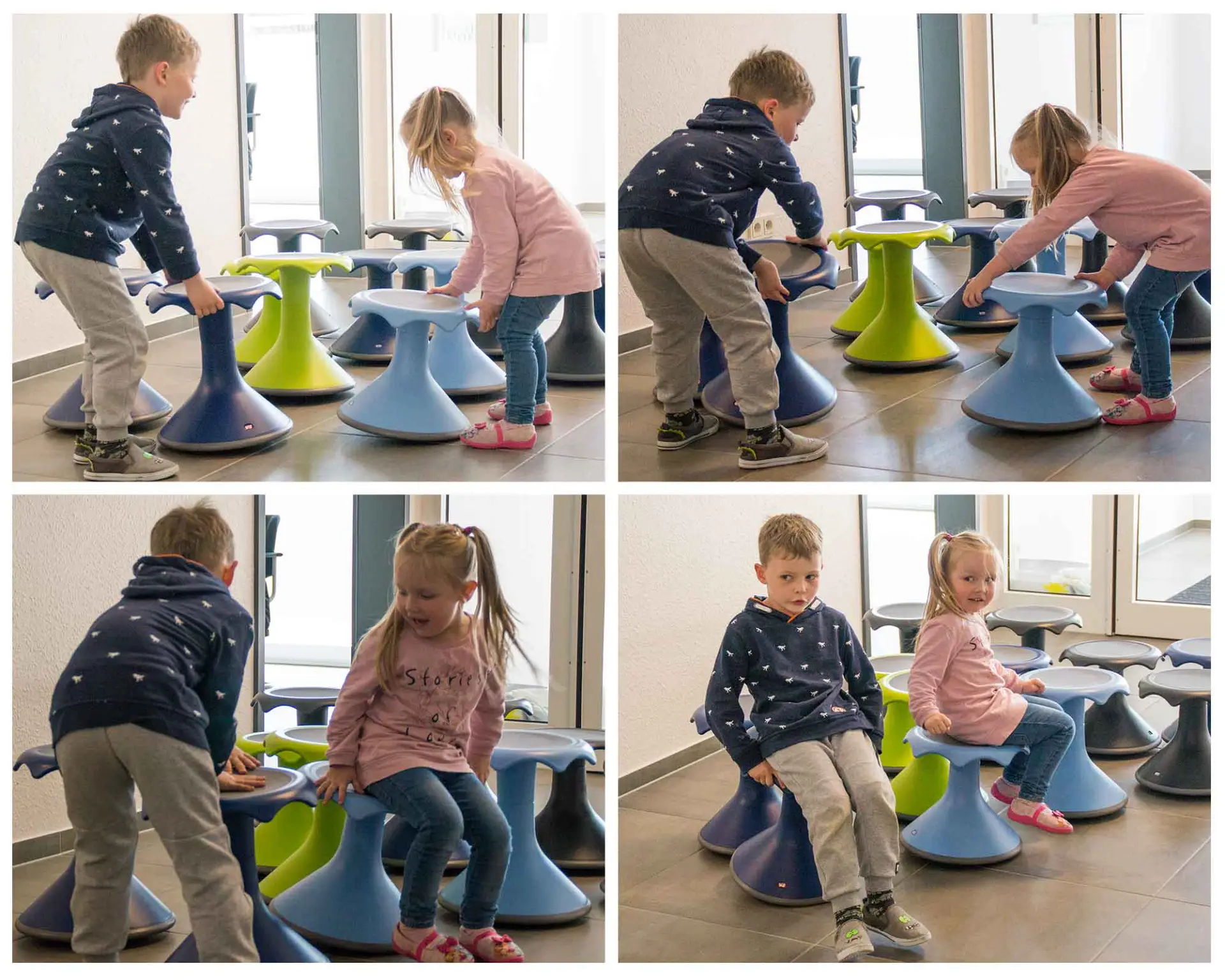 Charity Aktion AGR und VS spenden Hokki Stühle an die "Moorkinners" Bremervörde Bildercollage Kinder die von VS Hokki Stühle gespendet bekommen haben für "Moorkinners" Bremervörde. Bild wird vergrößert beim Klicken.